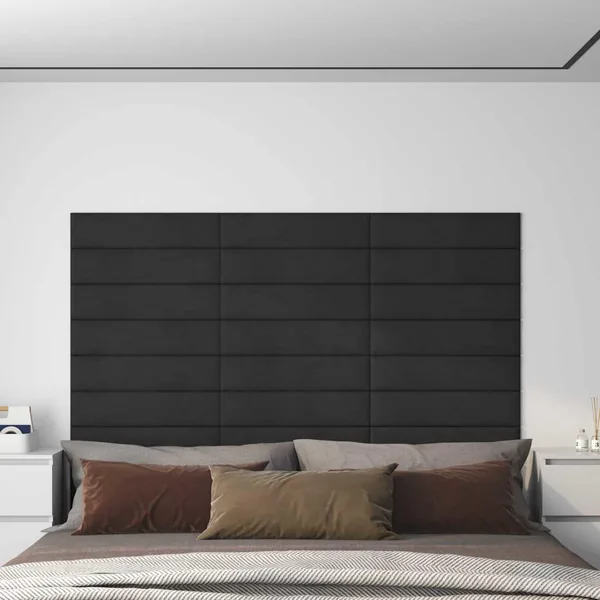 Tête de lit murale 12 pcs Noir Velours