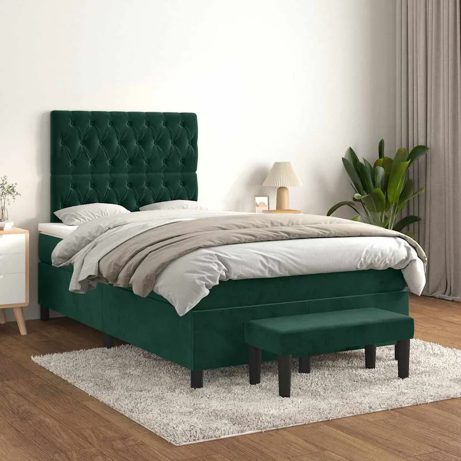 Sommier à lattes de lit avec matelas vert foncé 120x190 cm - 3