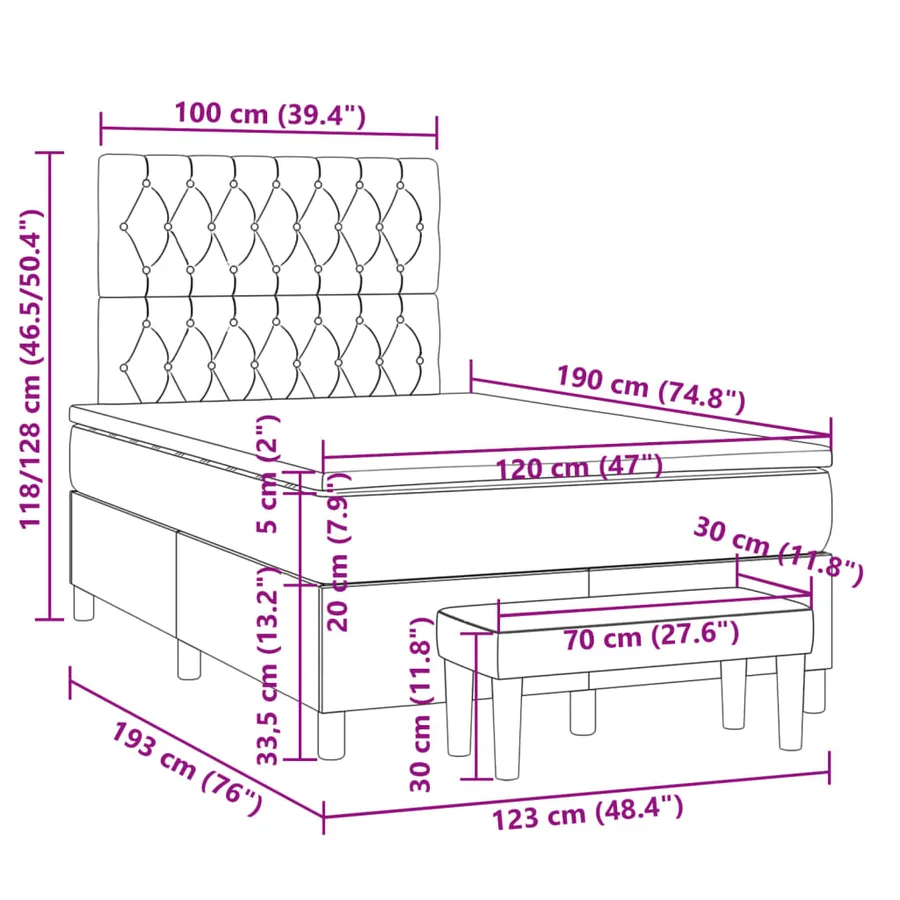 Sommier à lattes de lit avec matelas taupe 120x190 cm tissu - 10