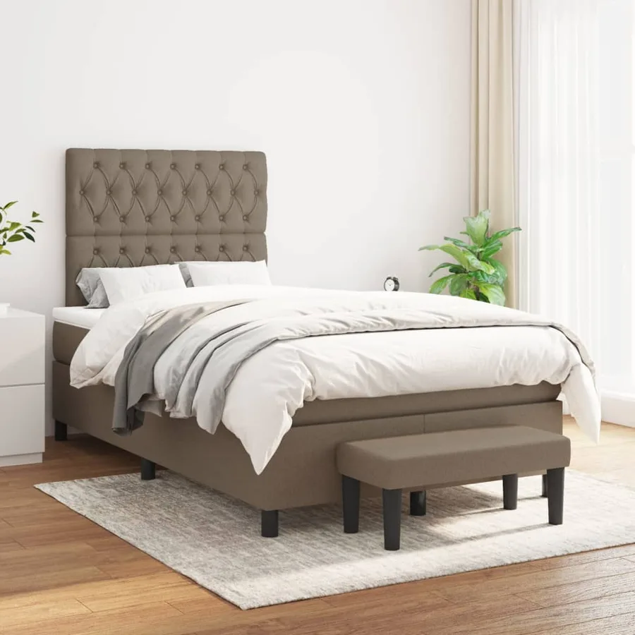 Sommier à lattes de lit avec matelas taupe 120x190 cm tissu - 3