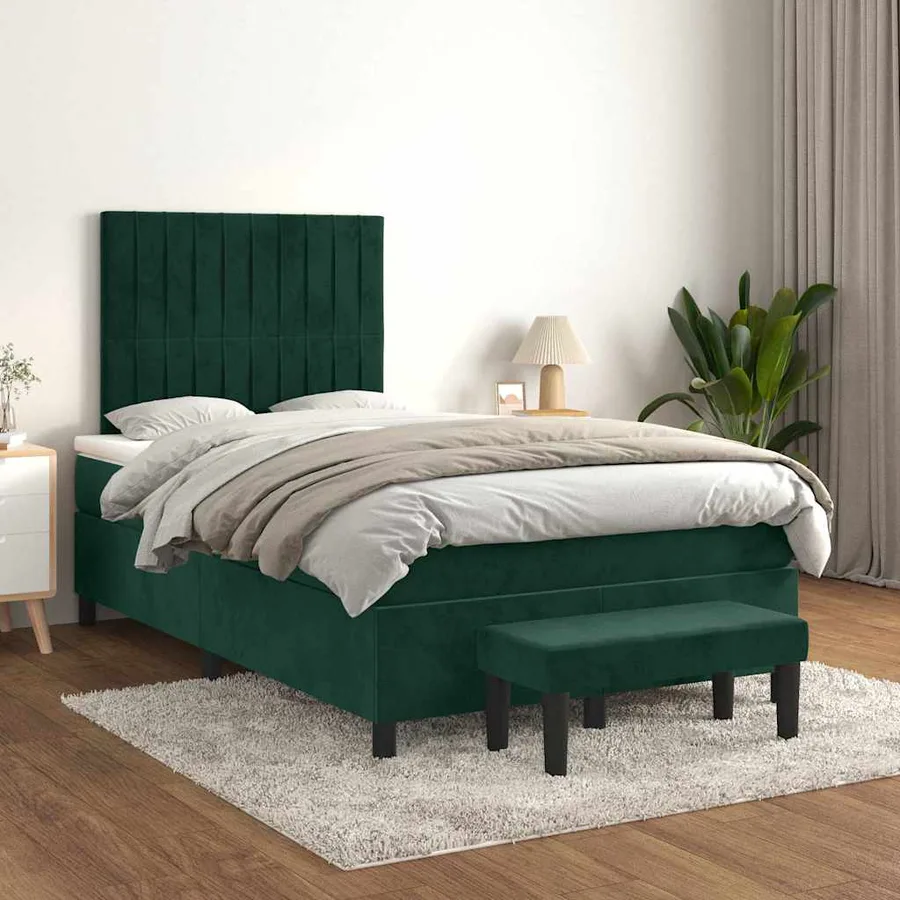 Sommier à lattes de lit avec matelas vert foncé 120x190 cm - 3
