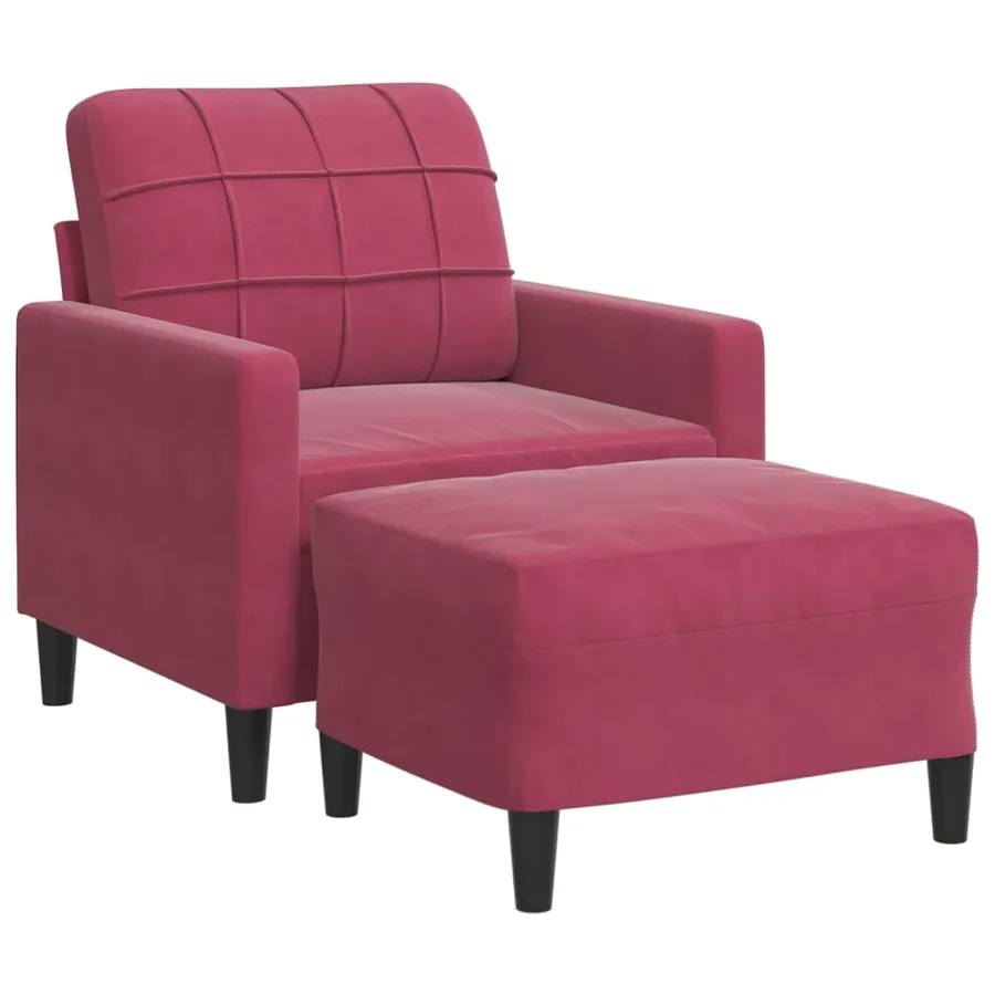 Fauteuil avec repose-pied Rouge bordeaux 60 cm Velours - 2