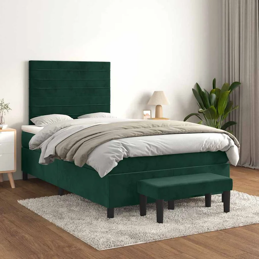 Sommier à lattes de lit avec matelas vert foncé 120x190 cm - 3