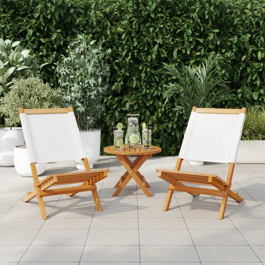 Chaises de jardin lot de 2 blanc crème bois acacia massif tissu - 2