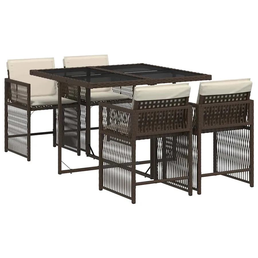 Ensemble à manger de jardin 5 pcs et coussins marron poly rotin - 2