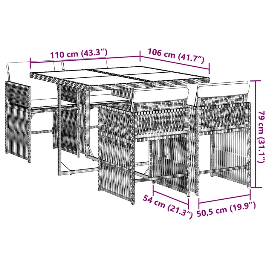 Ensemble à manger de jardin 5 pcs et coussins marron poly rotin - 6
