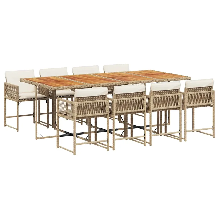 Ensemble à manger de jardin et coussins 9 pcs beige Poly rotin - 2
