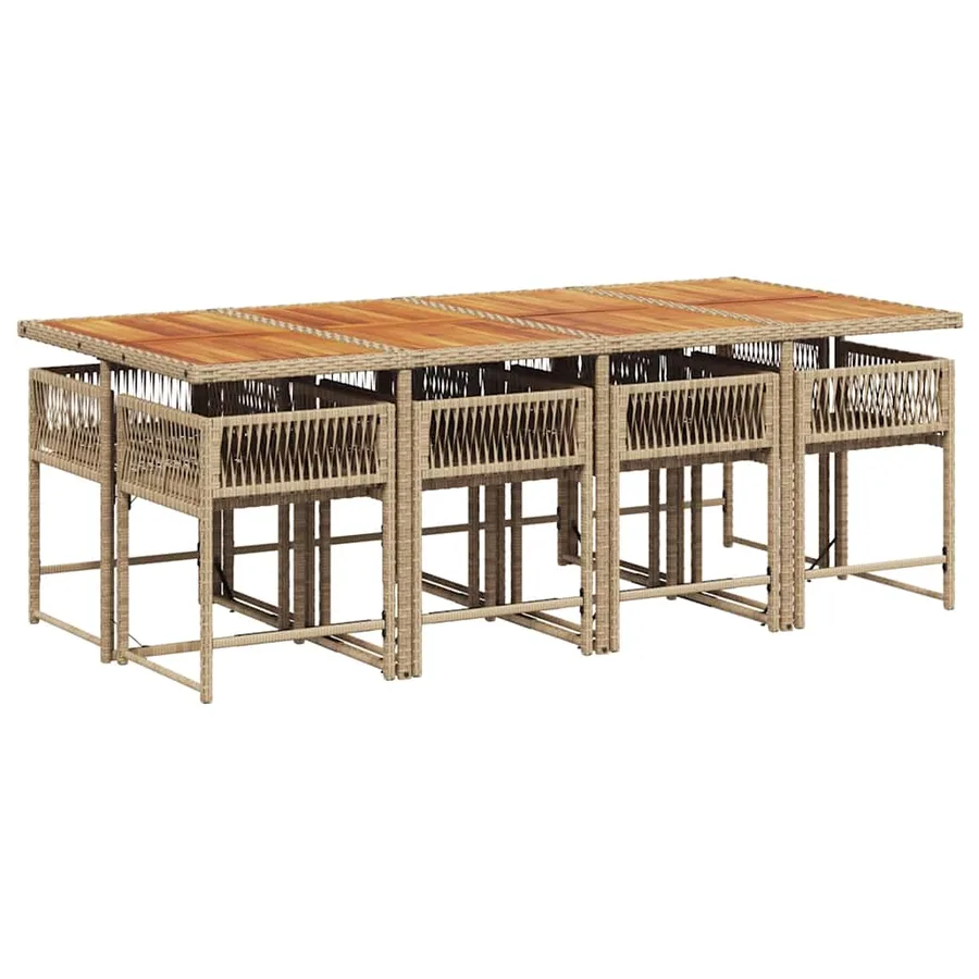 Ensemble à manger de jardin et coussins 9 pcs beige Poly rotin - 3