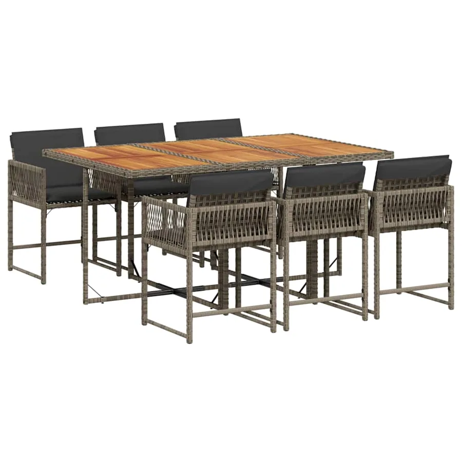 Ensemble à manger de jardin et coussins 7 pcs gris rotin - 2