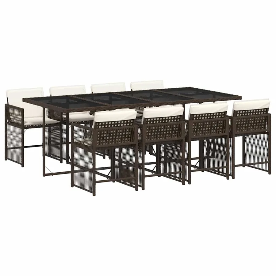 Ensemble à manger de jardin et coussins 9 pcs marron poly rotin - 2