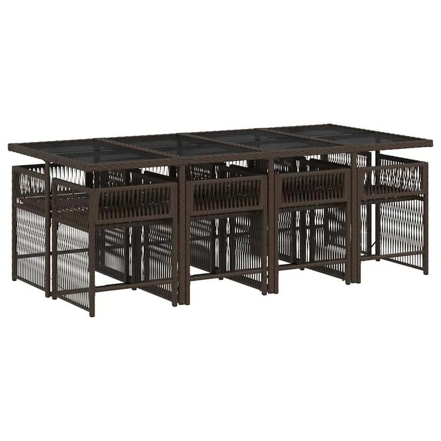 Ensemble à manger de jardin et coussins 9 pcs marron poly rotin - 3