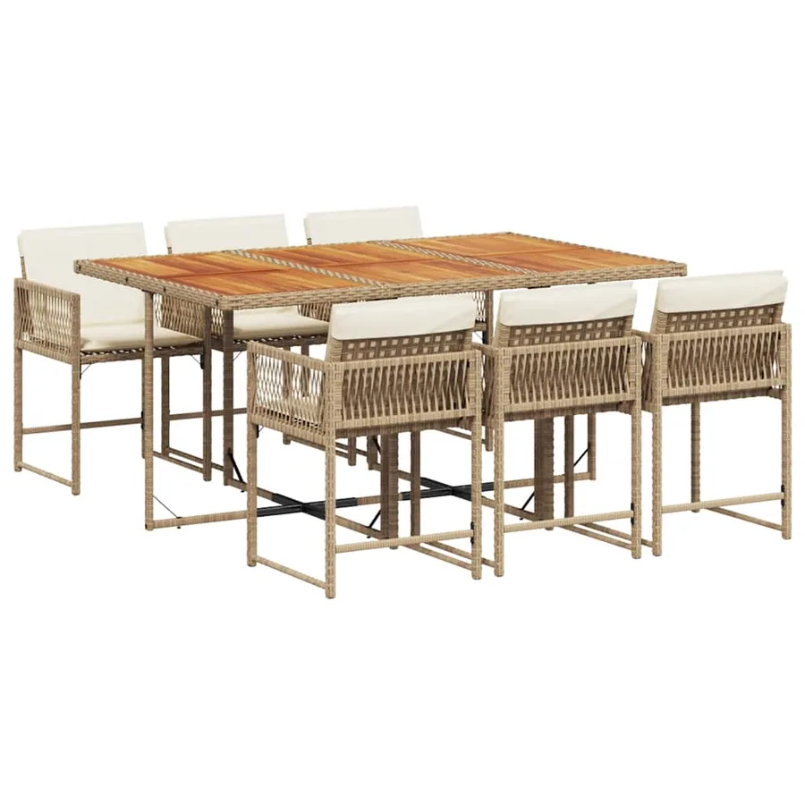Ensemble à manger de jardin et coussins 7 pcs beige poly rotin - 2