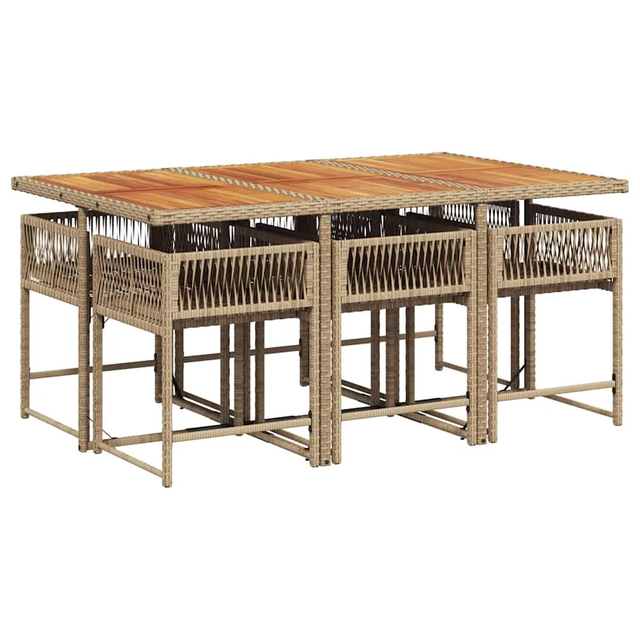 Ensemble à manger de jardin et coussins 7 pcs beige poly rotin - 3