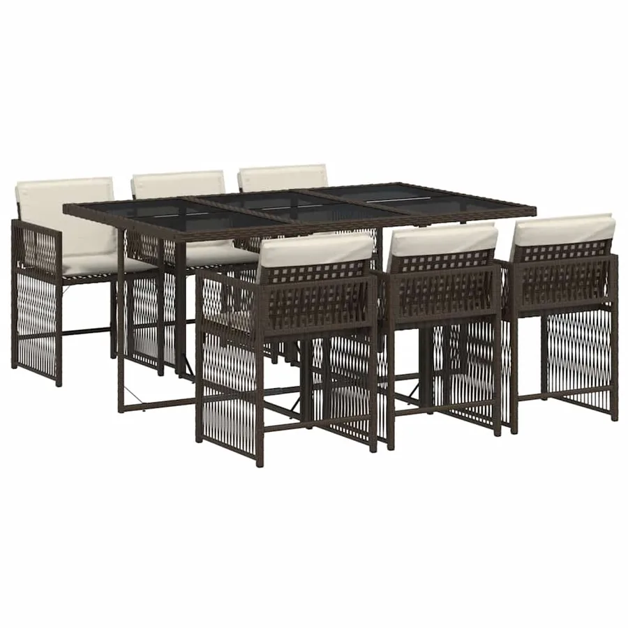 Ensemble à manger de jardin et coussins 7 pcs marron rotin - 2