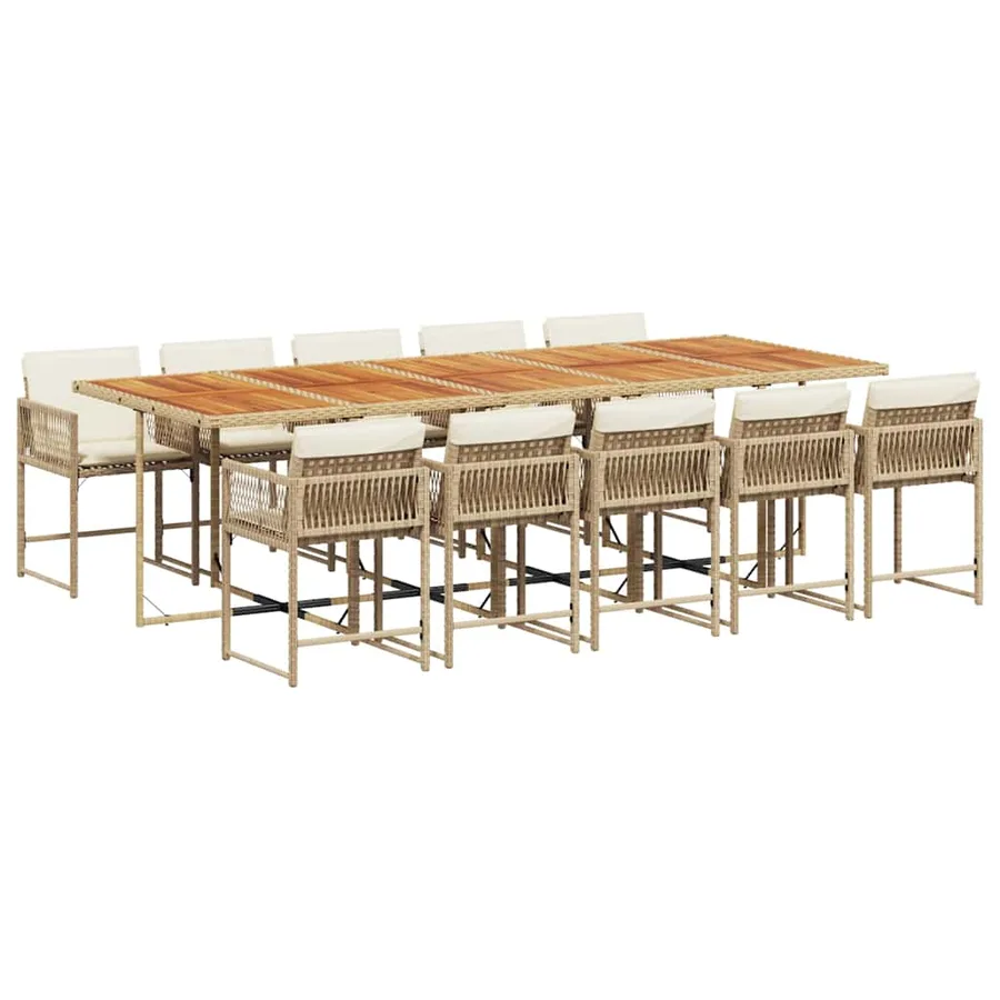 Ensemble à manger de jardin et coussins 11 pcs beige poly rotin - 2