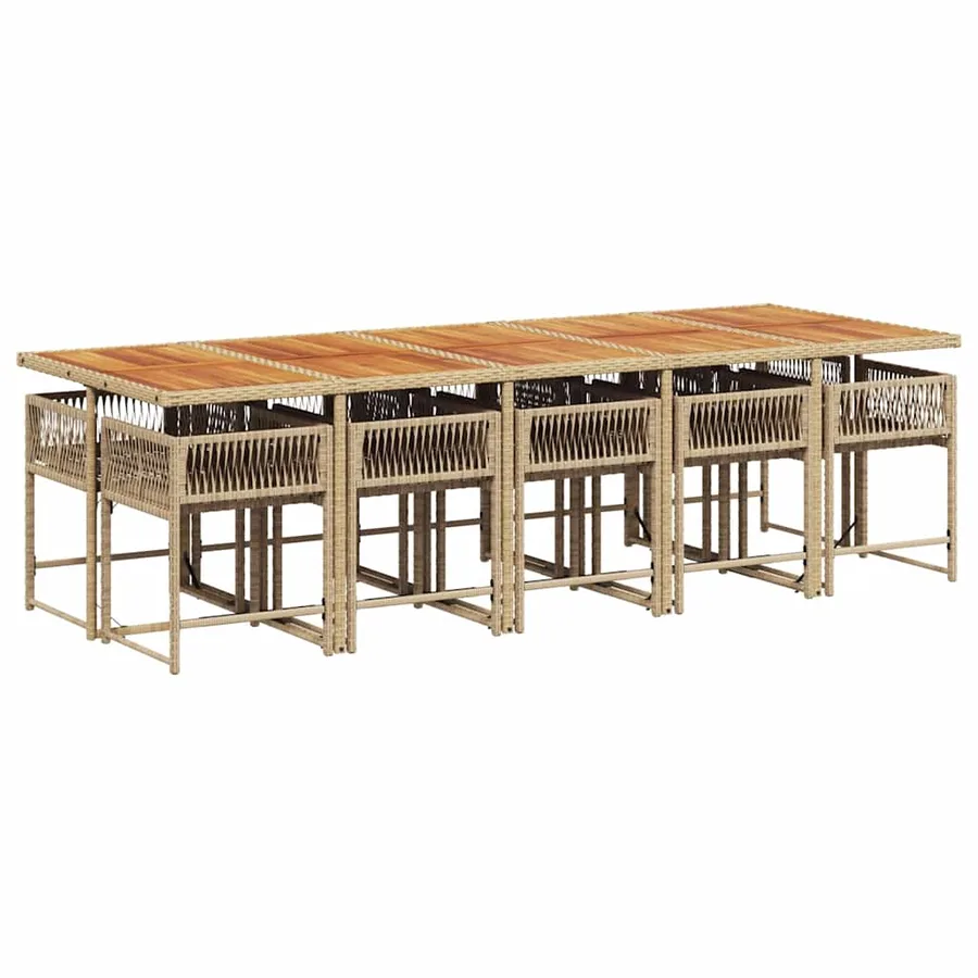 Ensemble à manger de jardin et coussins 11 pcs beige poly rotin - 3