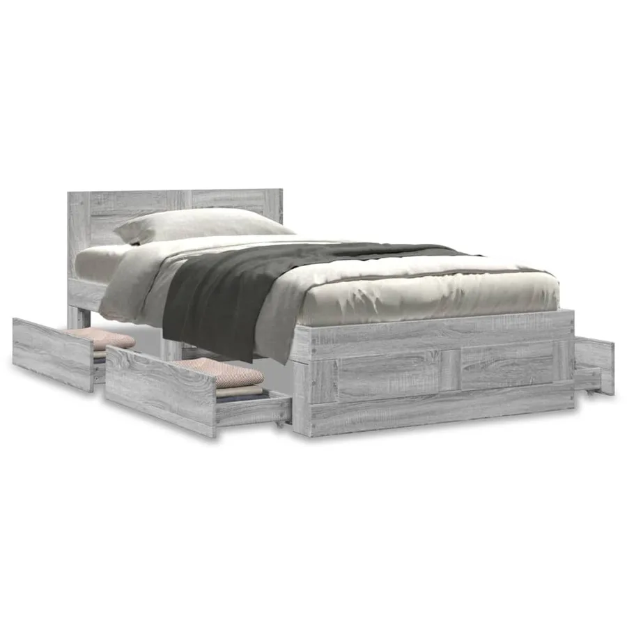 Cadre de lit avec tête de lit sans matelas sonoma gris 75x190cm - 4