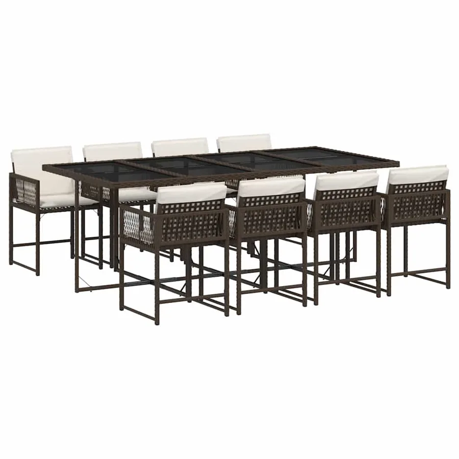 Ensemble à manger de jardin et coussins 9 pcs marron poly rotin - 2