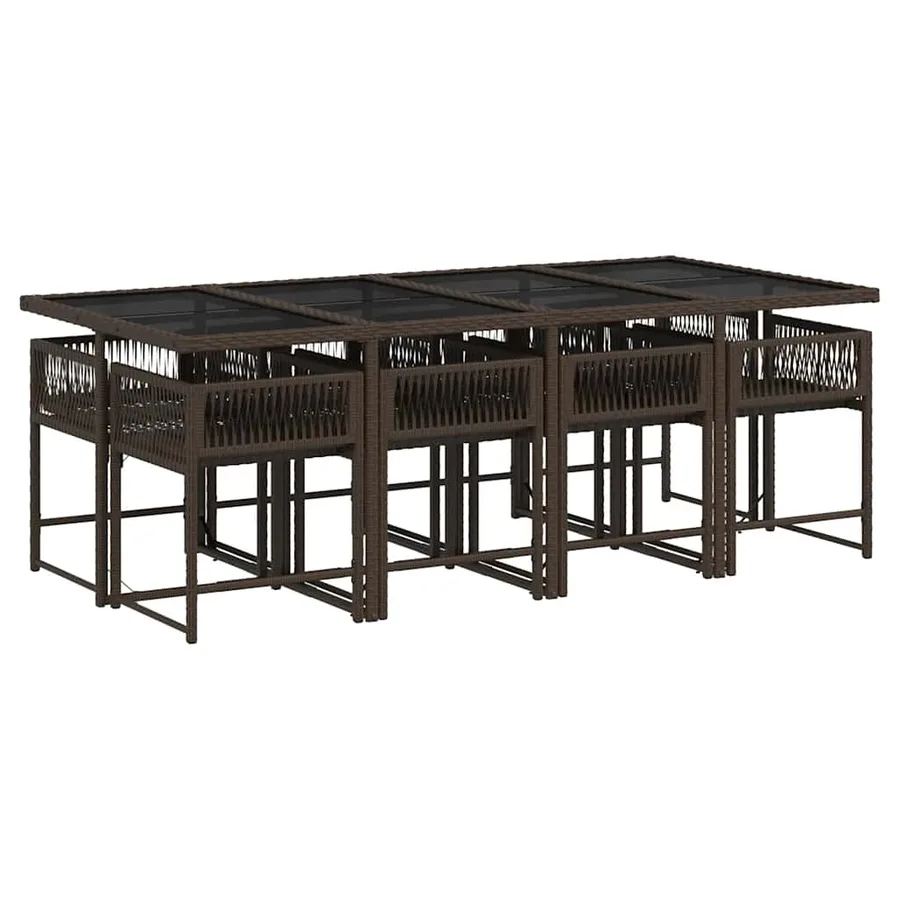Ensemble à manger de jardin et coussins 9 pcs marron poly rotin - 3