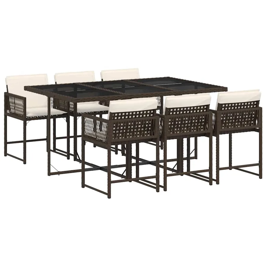 Ensemble à manger de jardin et coussins 7 pcs marron rotin - 2