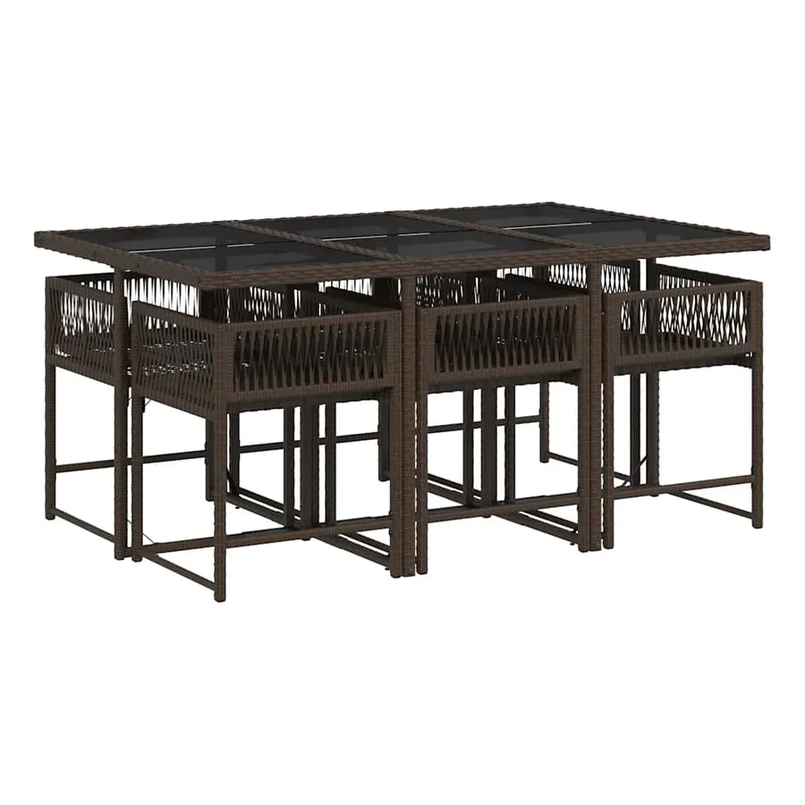 Ensemble à manger de jardin et coussins 7 pcs marron rotin - 3
