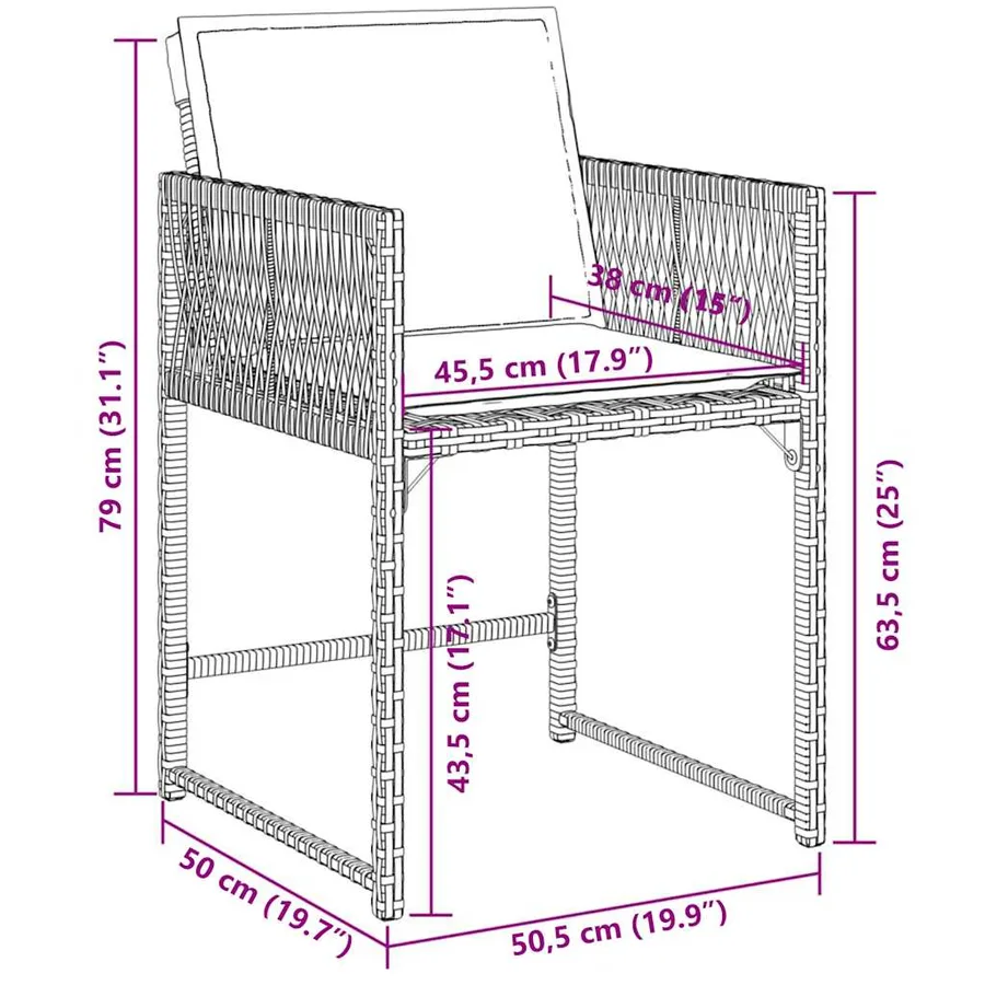 Ensemble à manger de jardin et coussins 7 pcs marron rotin - 6