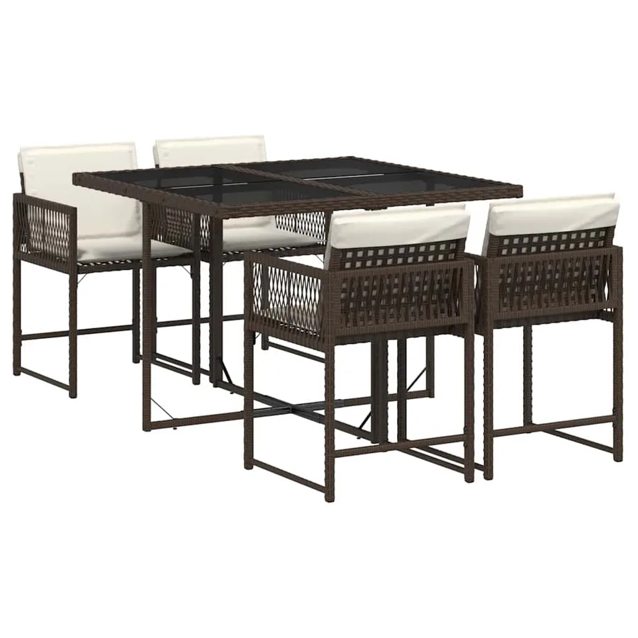 Ensemble à manger de jardin 5 pcs et coussins marron poly rotin - 2
