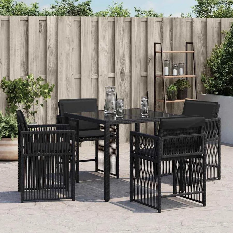 Chaises de jardin lot de 4 avec coussins noir résine tressée - 3