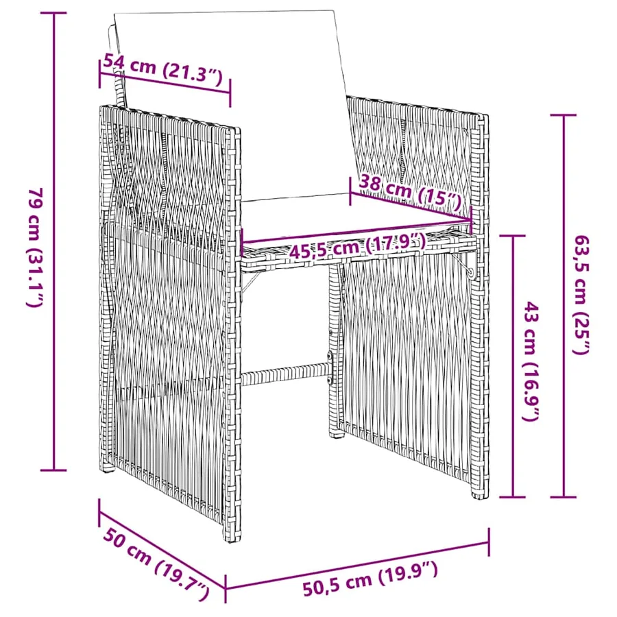 Chaises de jardin avec coussins lot de 4 marron résine tressée - 11