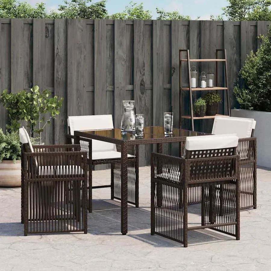 Chaises de jardin avec coussins lot de 4 marron résine tressée - 3