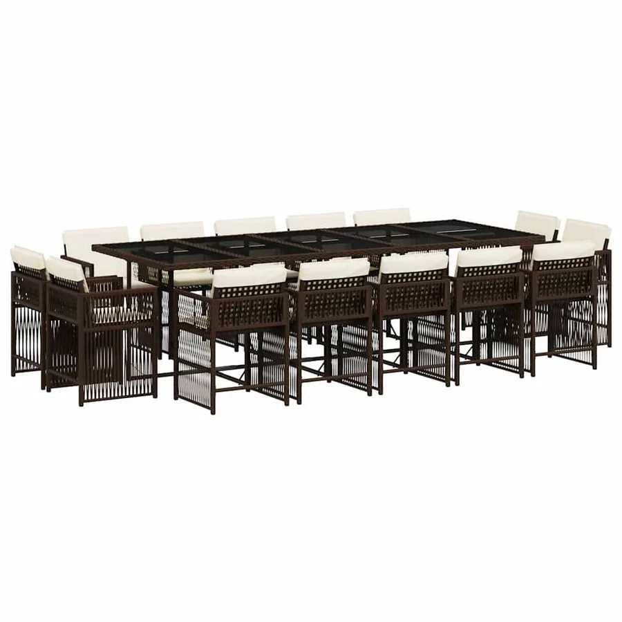 Ensemble à manger de jardin avec coussins 15 pcs marron rotin - 2