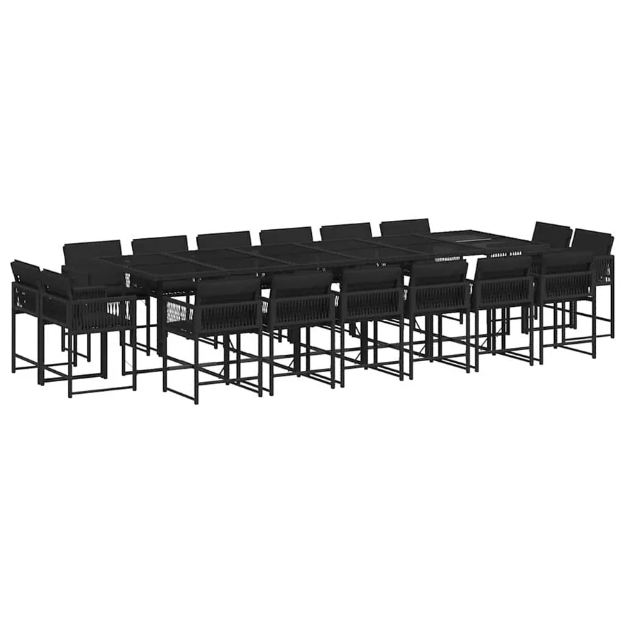 Ensemble à manger de jardin 17 pcs coussins noir résine tressée - 2