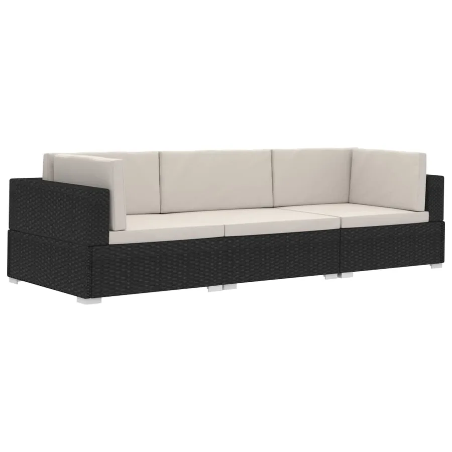 Salon de jardin 3 pcs avec coussins résine tressée noir - 2