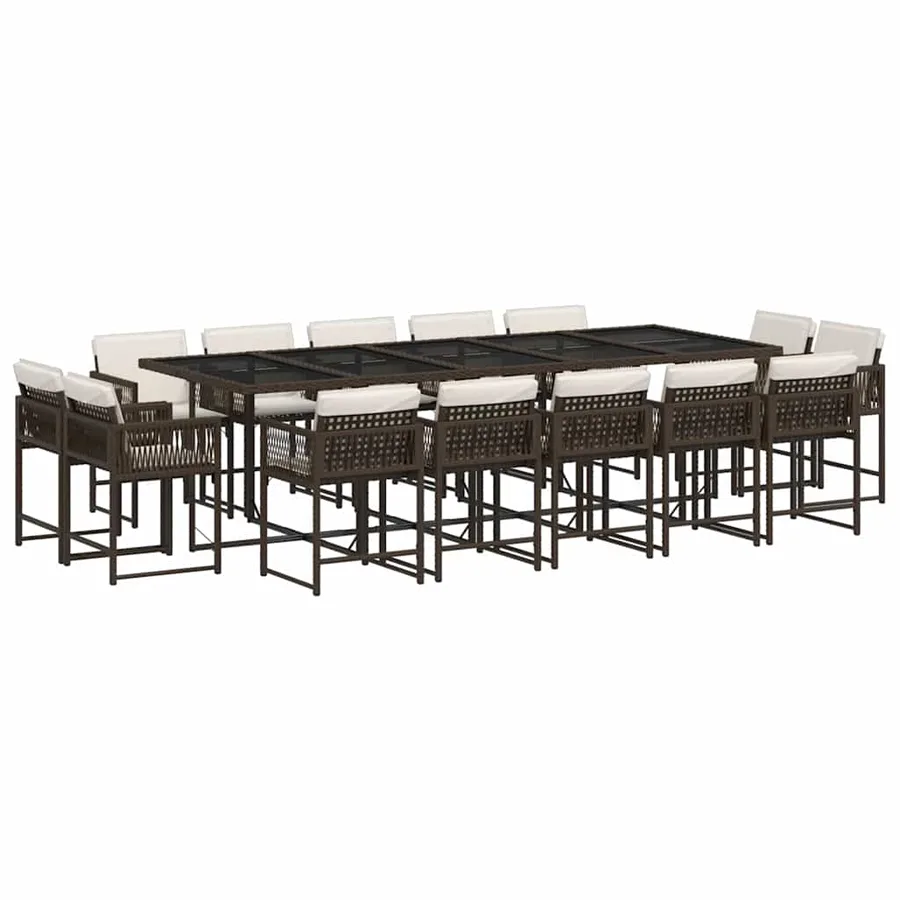 Ensemble à manger de jardin avec coussins 15 pcs marron rotin - 2