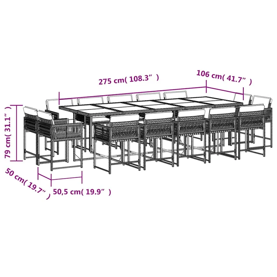 Ensemble à manger de jardin avec coussins 15 pcs marron rotin - 5