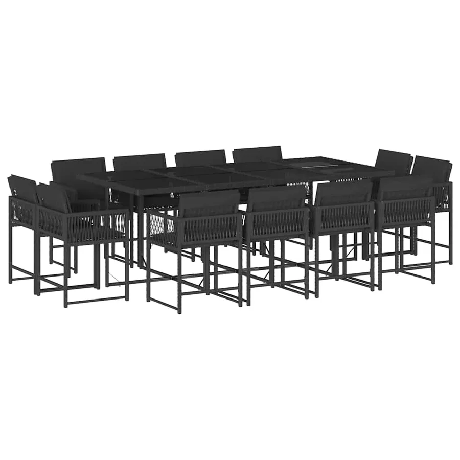 Ensemble à manger de jardin 13 pcs coussins noir résine tressée - 2
