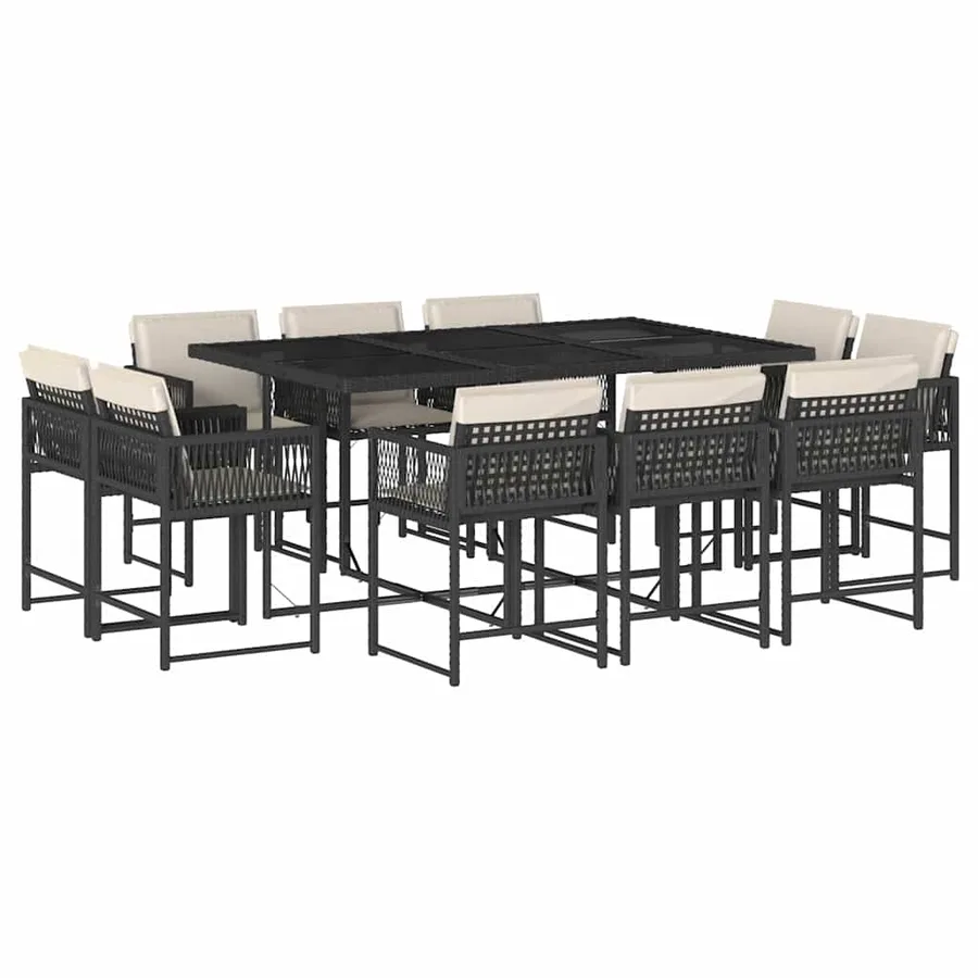 Ensemble à manger de jardin 11 pcs coussins noir résine tressée - 2