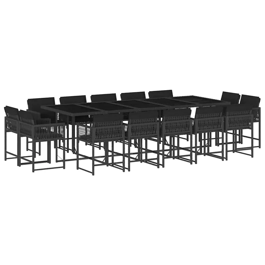 Ensemble à manger de jardin 15 pcs coussins noir résine tressée - 2