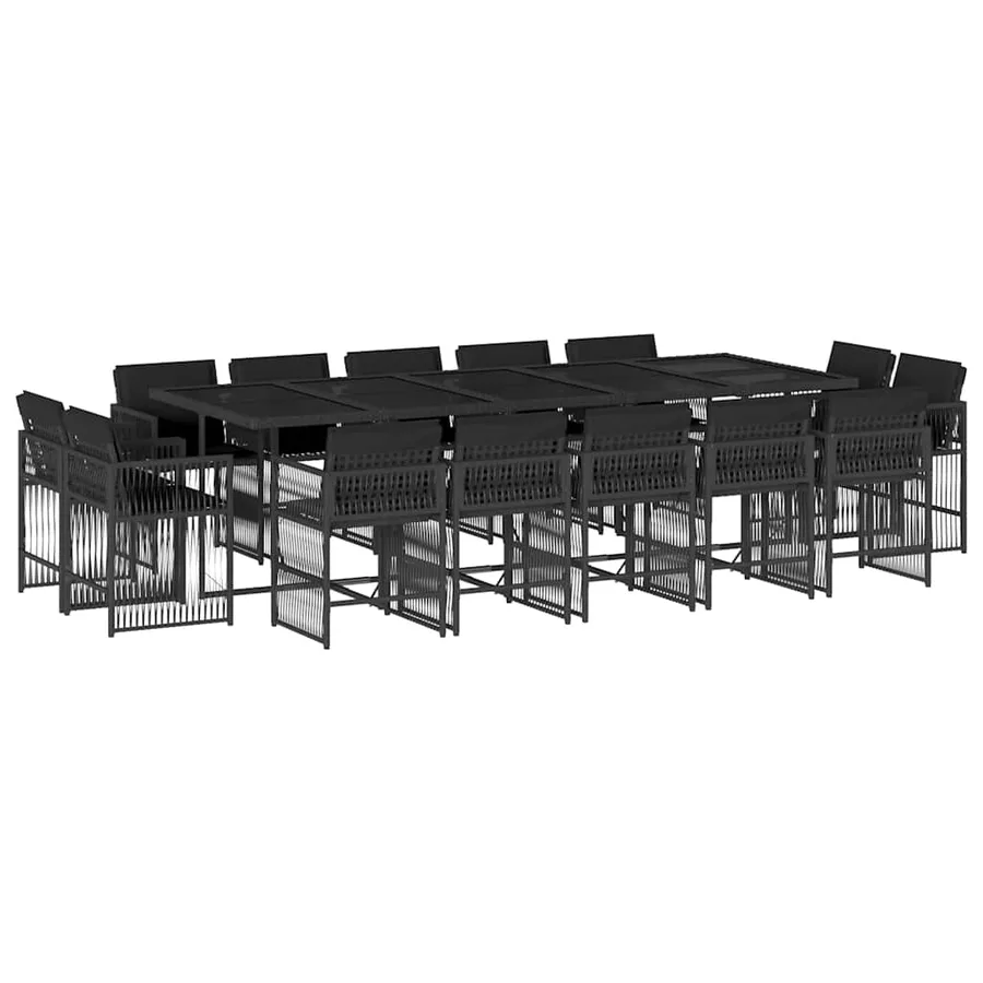 Ensemble à manger de jardin 15 pcs coussins noir résine tressée - 2