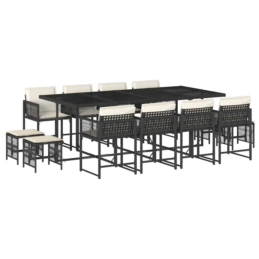 Ensemble à manger de jardin 13 pcs coussins noir résine tressée - 2