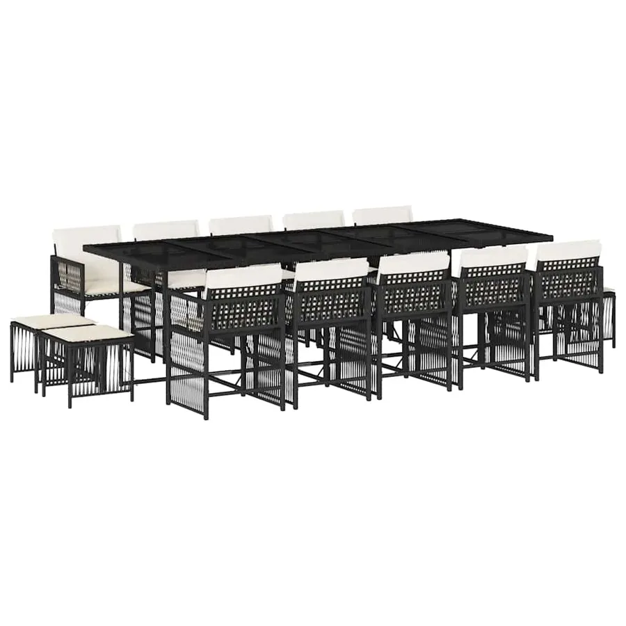 Ensemble à manger de jardin 15 pcs coussins noir résine tressée - 2