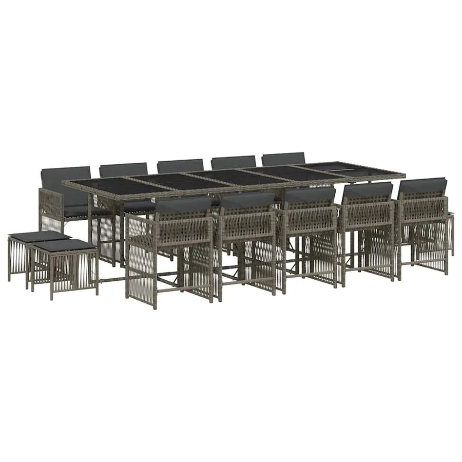 Ensemble à manger de jardin 15 pcs coussins gris résine tressée - 2