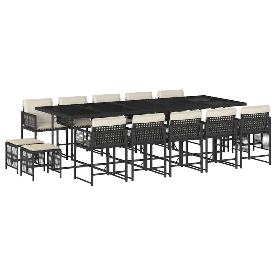 Ensemble à manger de jardin 15 pcs coussins noir résine tressée - 2