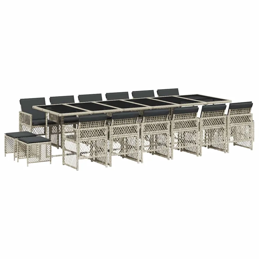 Ensemble à manger de jardin et coussins 17 pcs gris clair rotin - 2