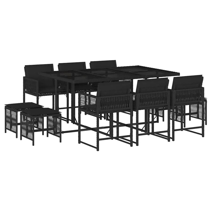 Ensemble à manger de jardin 11 pcs coussins noir résine tressée - 2