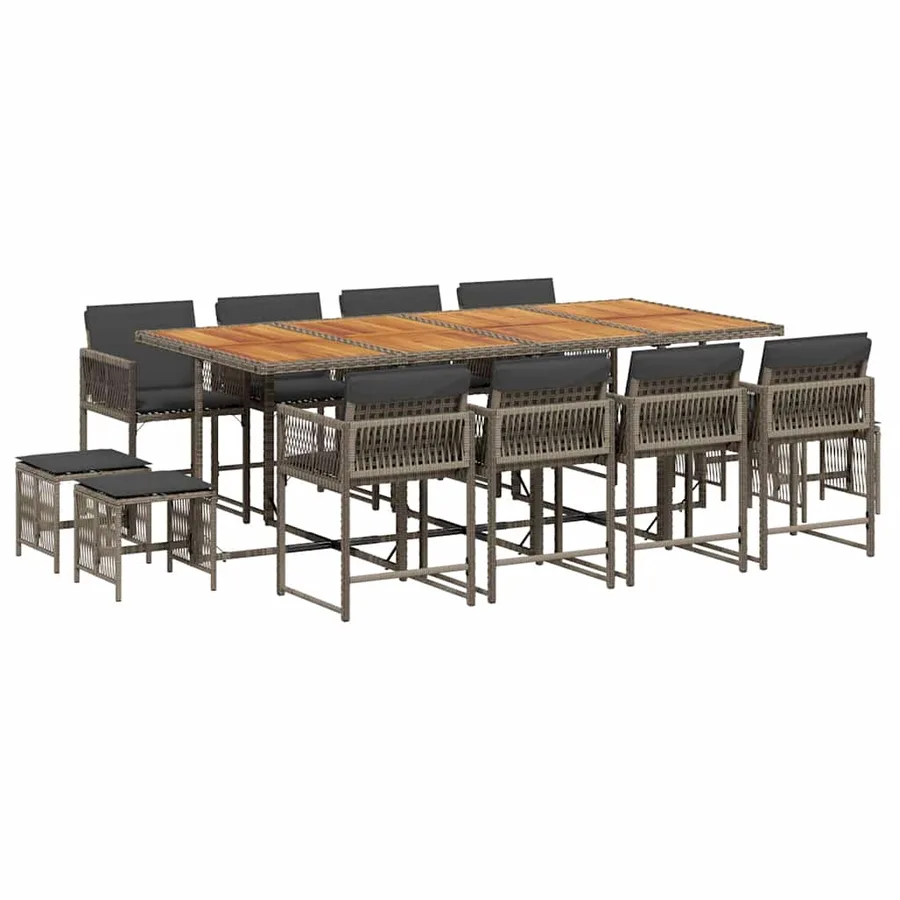 Ensemble à manger de jardin coussins 13 pcs gris résine tressée - 2