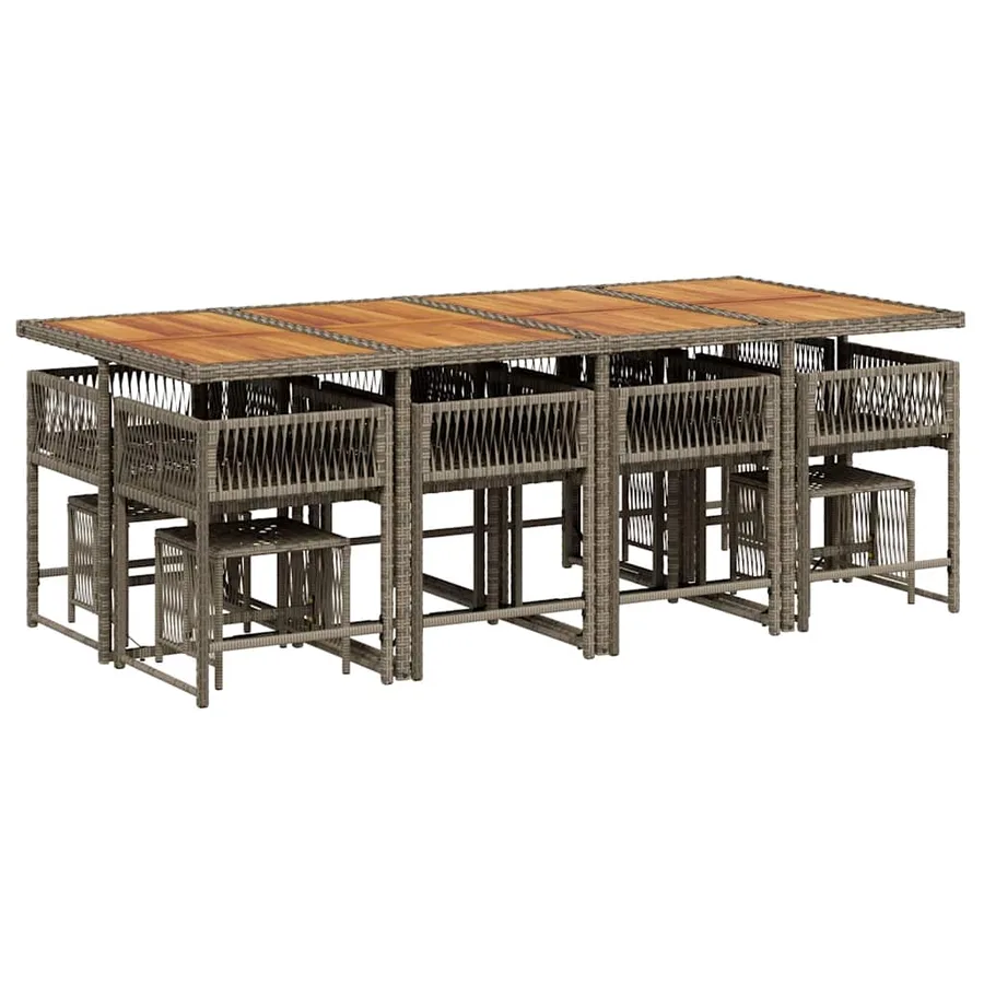 Ensemble à manger de jardin coussins 13 pcs gris résine tressée - 3
