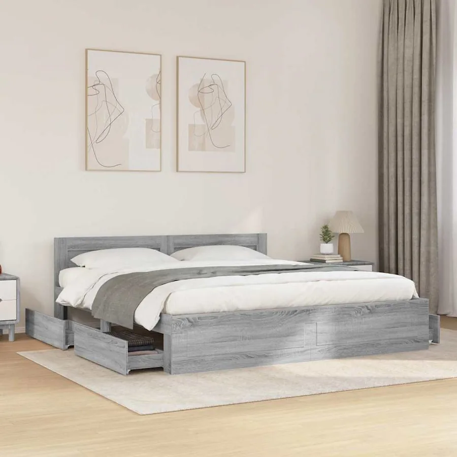 Cadre de lit et tête de lit sans matelas sonoma gris 180x200 cm