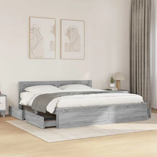 Cadre de lit et tête de lit sans matelas sonoma gris 180x200 cm