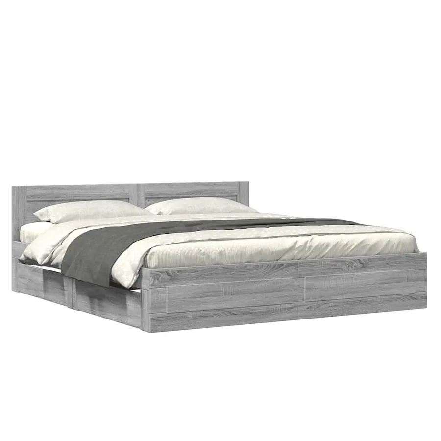 Cadre de lit et tête de lit sans matelas sonoma gris 180x200 cm - 2
